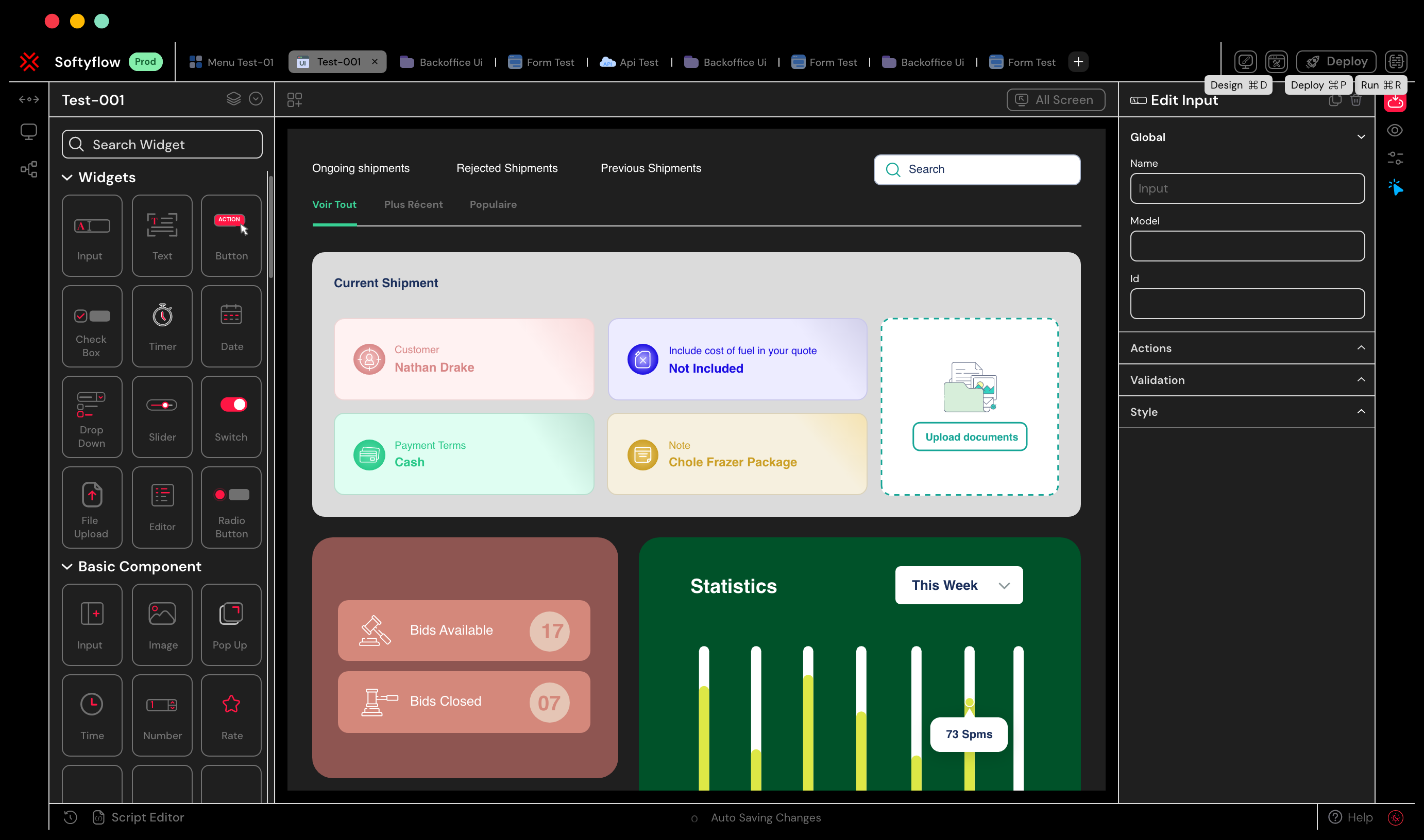 interface plateforme softyflow dark mode